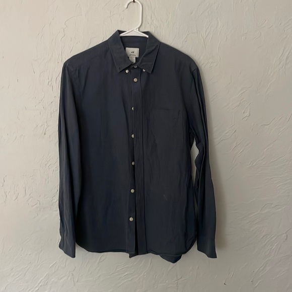 H&M steel blue button-down oxford with a button-down collar medium - Picture 1 of 3